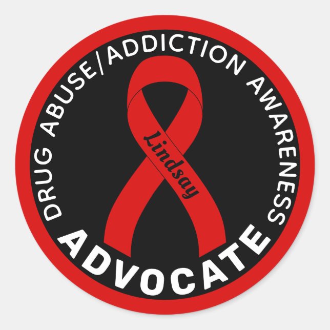 Drug Addiction Awareness Advocate Ribbon Black Classic Round Sticker (Front)