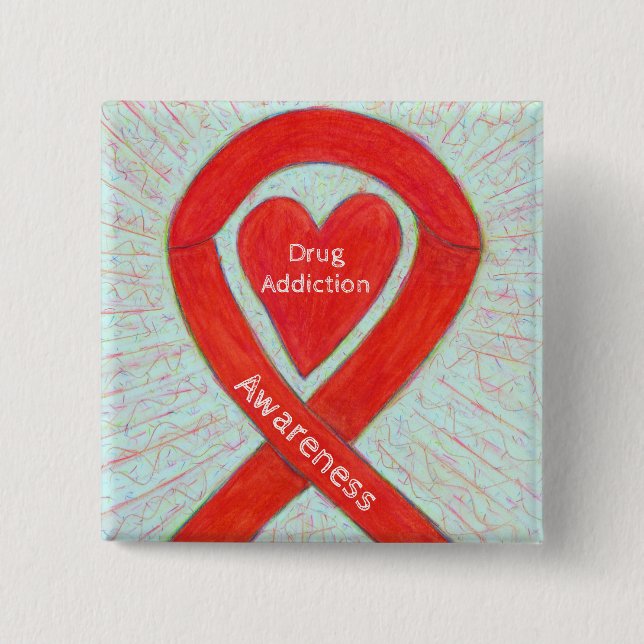 Drug Addiction Awareness Red Heart Ribbon Pin (Front)