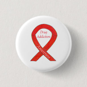 Drug Addiction Awareness Red Ribbon Custom Pin
