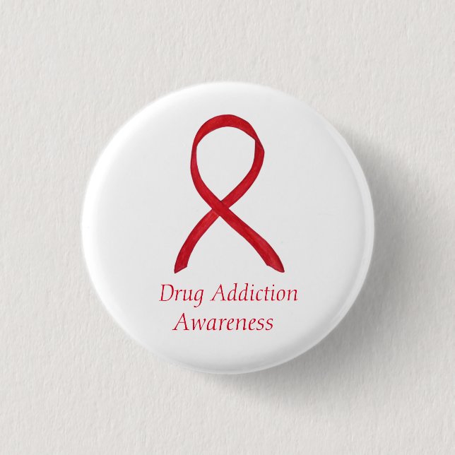 Drug Addiction Awareness Red Ribbon Custom Pin (Front)