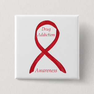 Drug Addiction Awareness Red Ribbon Custom Pin