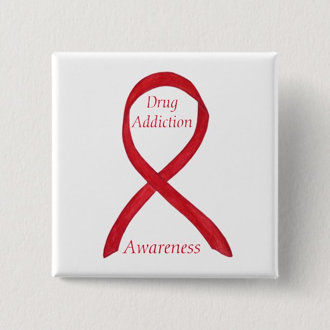 Drug Addiction Awareness Red Ribbon Custom Pin (Front)