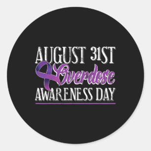 Drug Overdose August 31 2017 Purple Ribbon Tee Classic Round Sticker