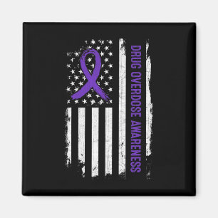 Drug Overdose Awareness American Flag - Purple Rib Magnet