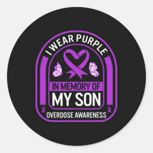 Drug Overdose Awareness In Memory Of My Son Purple Classic Round Sticker