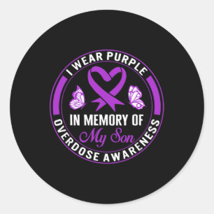 Drug Overdose Awareness In Memory Of My Son Purple Classic Round Sticker