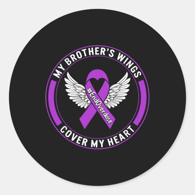 Drug Overdose Awareness My Brother's Wings Cover M Classic Round Sticker (Front)