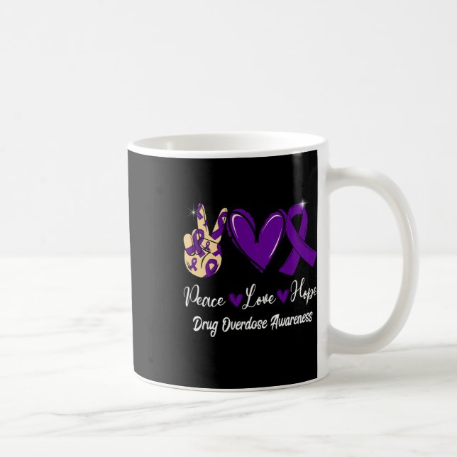 Drug Overdose Awareness Peace Love Hope Purple Rib Coffee Mug (Right)