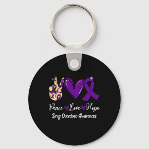 Drug Overdose Awareness Peace Love Hope Purple Rib Key Ring
