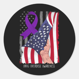 Drug Overdose Awareness Vintage American Flag Purp Classic Round Sticker
