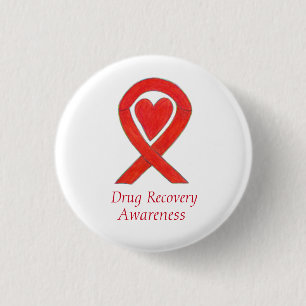 Drug Recovery Awareness Red Heart Ribbon Pin