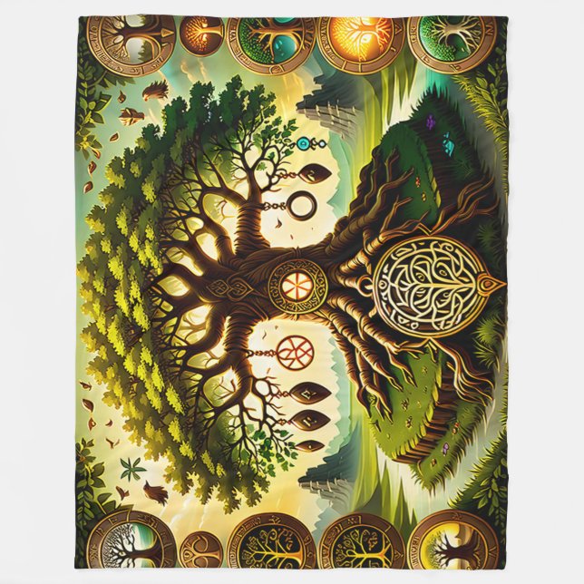 Druid Grove: The Tree of Life Unveiled Throw Fleece Blanket (Front)
