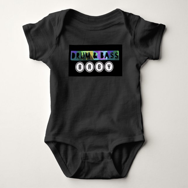 Drum and Bass Baby one-piece EDM music D.J. Deejay Baby Bodysuit (Front)