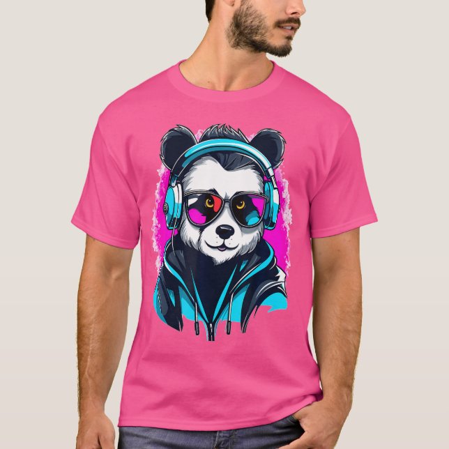 Drum And Bass Festival Cyberpunk Rave Panda T-Shirt (Front)