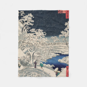 Drum Bridge in Snow Vintage Ukiyo-e Japanese Art Fleece Blanket