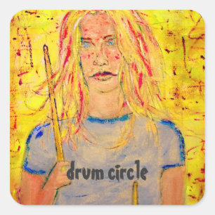 drum circle square sticker
