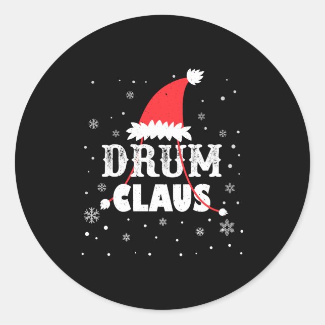 Drum Claus Santa Christmas Drummer Long Sleeve  Classic Round Sticker (Front)