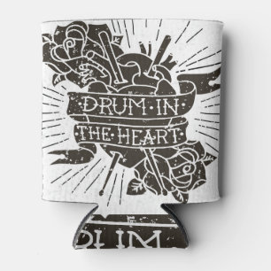 Drum Heart: Vintage Hand-Drawn Illustration Can Cooler