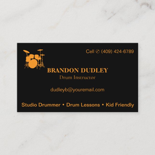 Drum Instructor Lessons | Basic Semi Gloss Busines Business Card (Front)