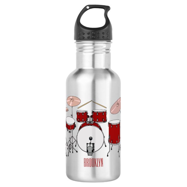 Drum kit cartoon illustration  532 ml water bottle (Front)