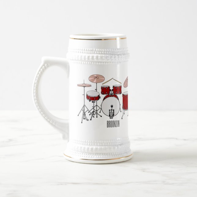 Drum kit cartoon illustration  beer stein (Left)