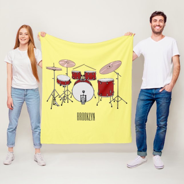 Drum kit cartoon illustration  fleece blanket (In Situ)