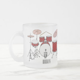 Drum kit cartoon illustration  frosted glass coffee mug