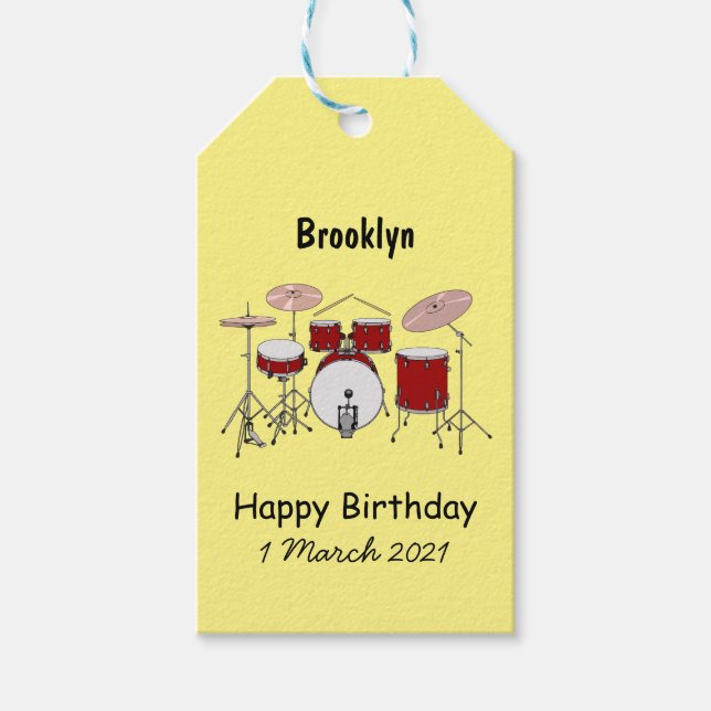 Drum kit cartoon illustration gift tags (Front)