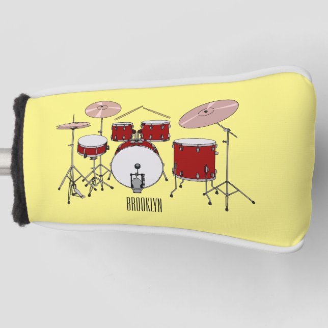 Drum kit cartoon illustration  golf head cover (Front)