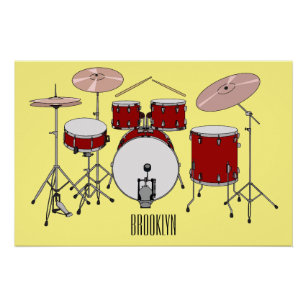 Drum kit cartoon illustration  poster