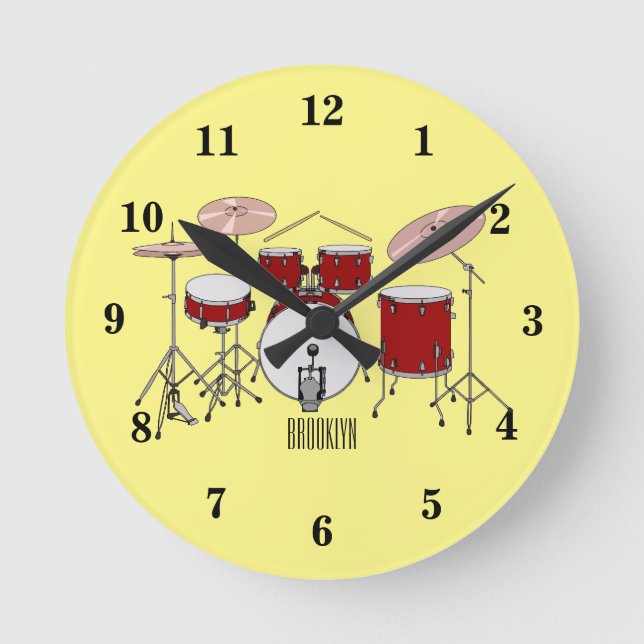 Drum kit cartoon illustration round clock (Front)