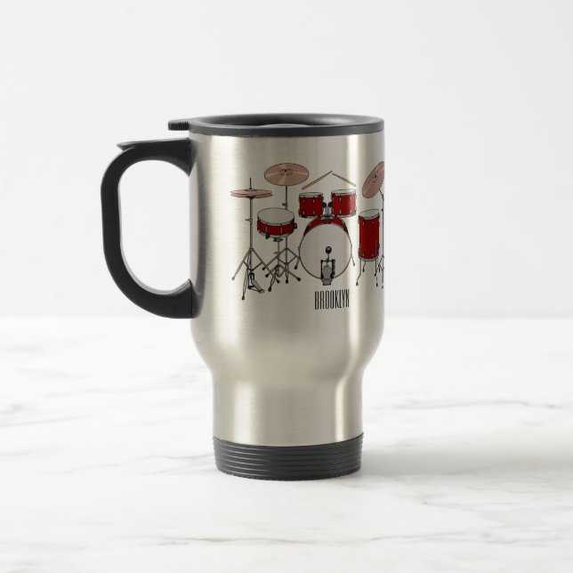 Drum kit cartoon illustration  travel mug (Left)
