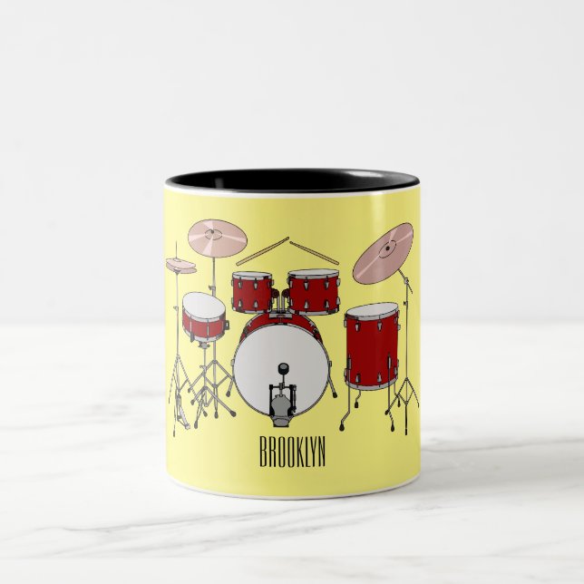 Drum kit cartoon illustration  Two-Tone coffee mug (Center)