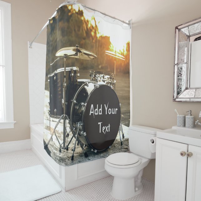 Drum Kit Drummer Rock  Personalise Customise Shower Curtain (In Situ)