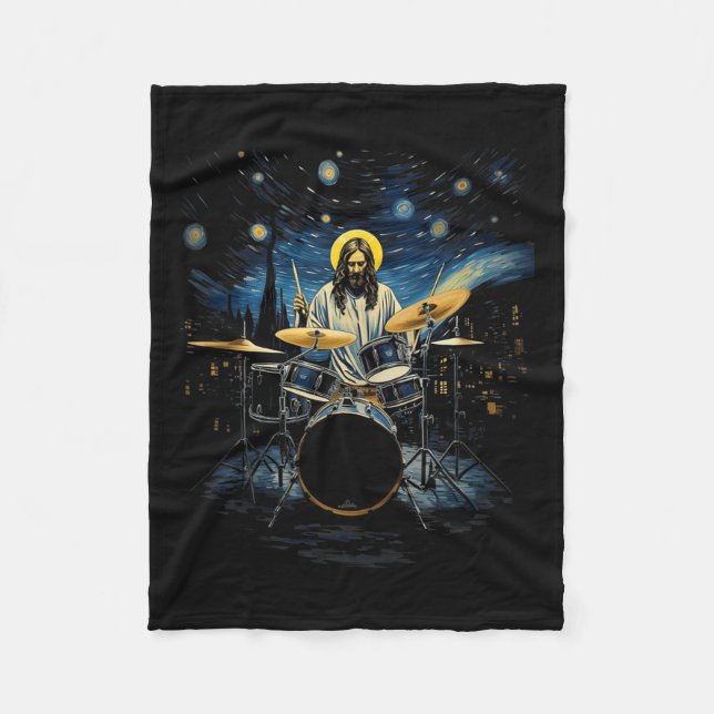 Drum Kit Percussionist Drummer Van Gogh Jesus Play Fleece Blanket (Front)