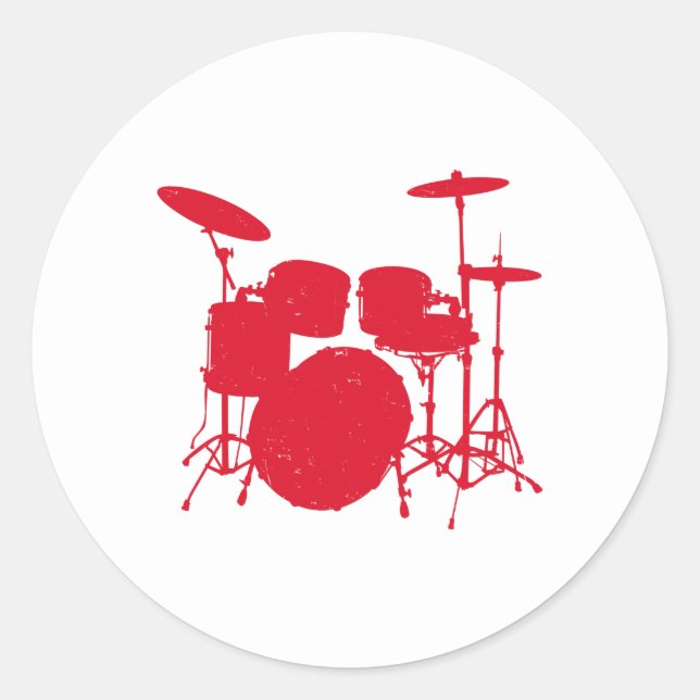 Drum Kit Silhouette Classic Round Sticker (Front)