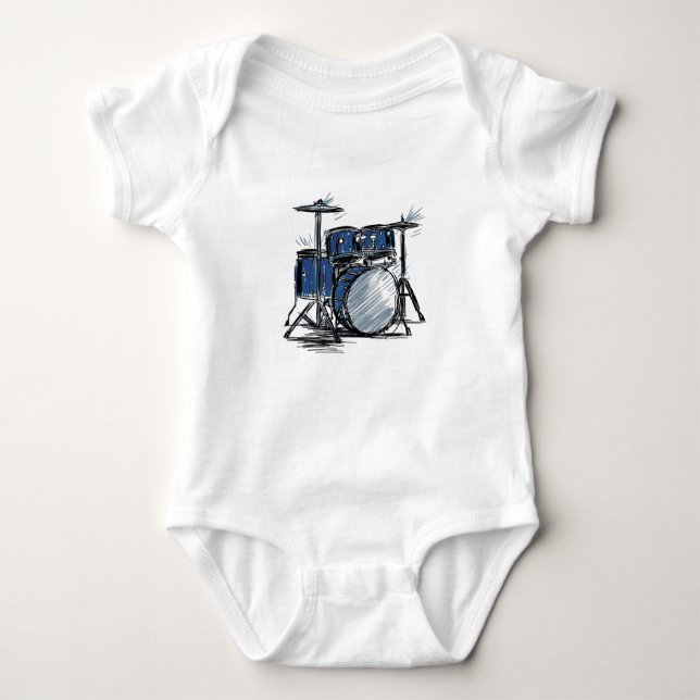 Drum Kit Sketch Music Baby Bodysuit (Front)