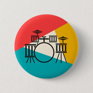 Drum Kit Tri-Colour - Turquoise Coral Gold 6 Cm Round Badge