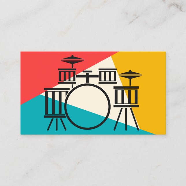 Drum Kit Tri-Colour - Turquoise Coral Gold Business Card (Front)
