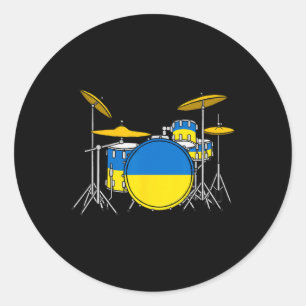 Drum Kit Ukrainian Flag Ukraine Drummer Musician Classic Round Sticker