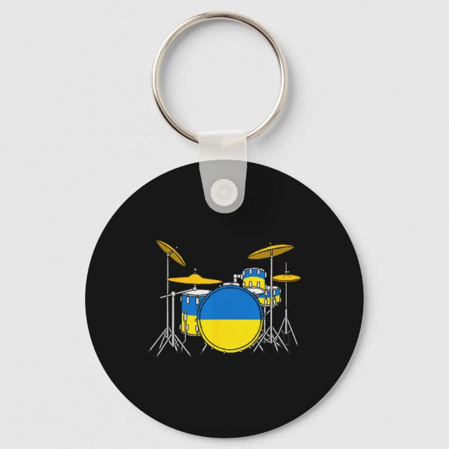 Drum Kit Ukrainian Flag Ukraine Drummer Musician  Key Ring (Front)