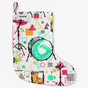 Drum Kit: Watercolor Memphis Retro. Small Christmas Stocking