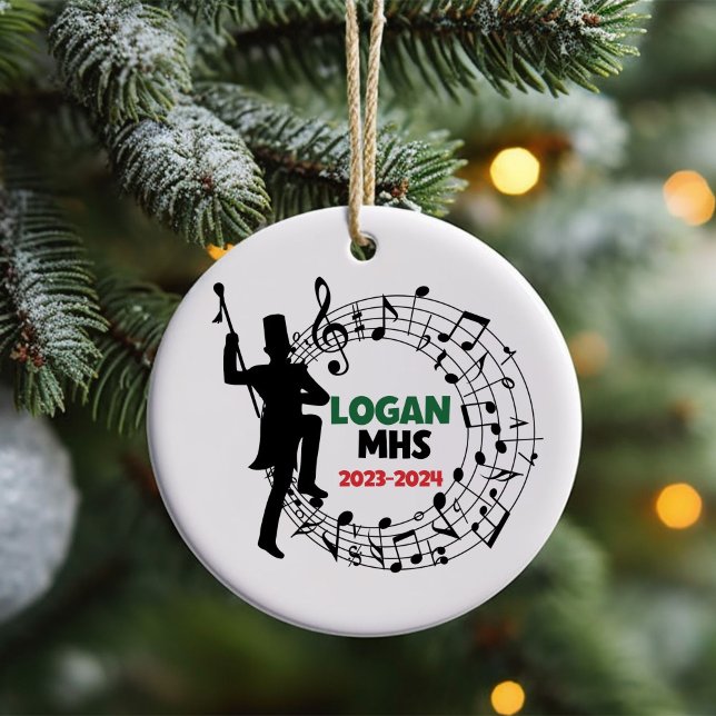 Drum Major Marching Band Christmas Ornament (Christmas ornament for a high school drum major customized with name, school and year)