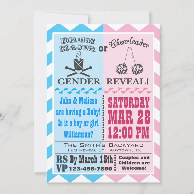 Drum Major or Cheerleader Gender Reveal Invitation (Front)