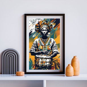 Drum of Her Ancestors – Afrocentric Woman with Dje Poster