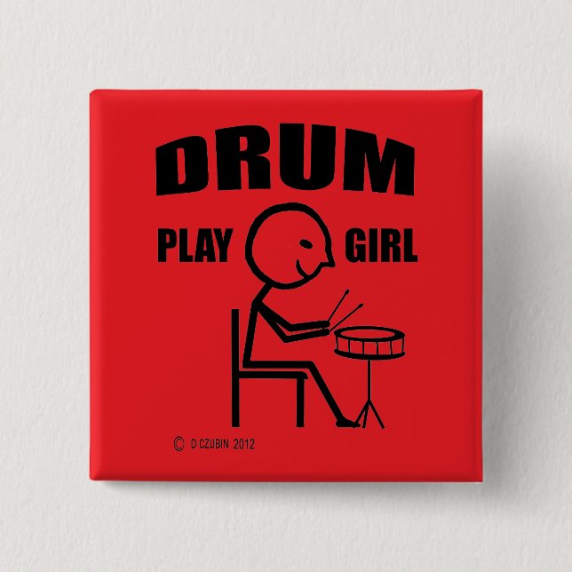 Drum Play Girl 15 Cm Square Badge (Front)