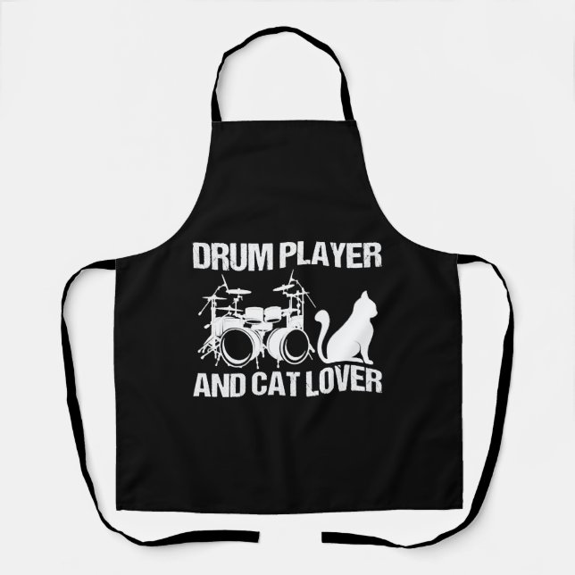Drum Player And Cat Lover Drumming Musician Drums Apron (Front)