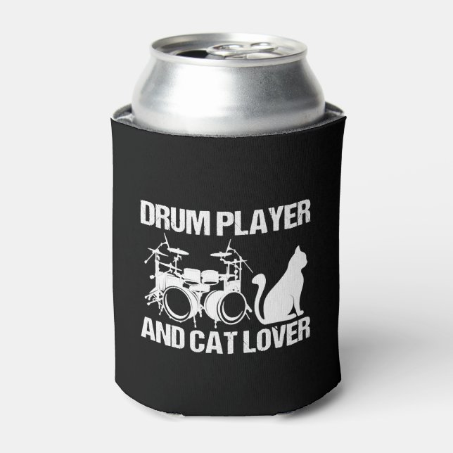Drum Player And Cat Lover Drumming Musician Drums Can Cooler (Can Front)