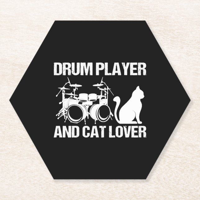 Drum Player And Cat Lover Drumming Musician Drums Paper Coaster (Front)