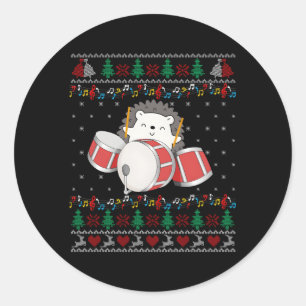 Drum Player Ugly Hedgehog Classic Round Sticker